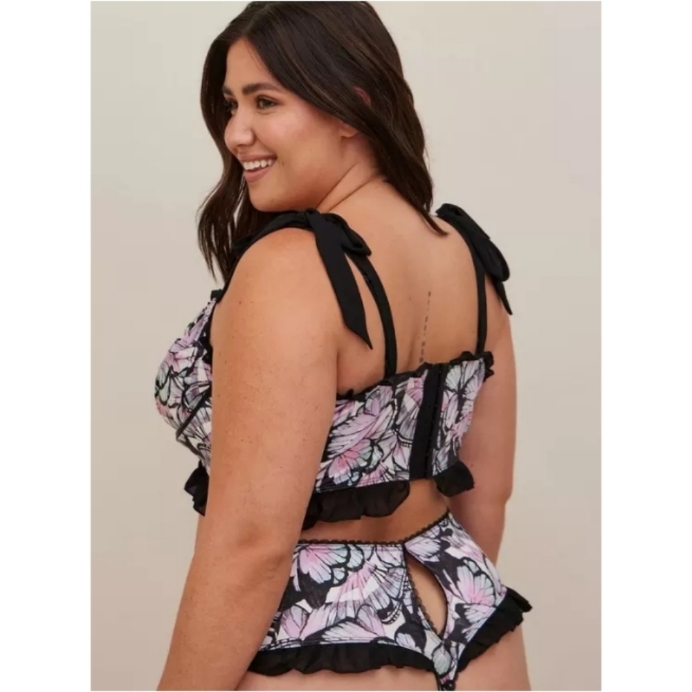 torrid | Satin Ruffle Underwire Bra and Satin Ruffle High-Rise Thong Panty Set - Picture 6 of 10